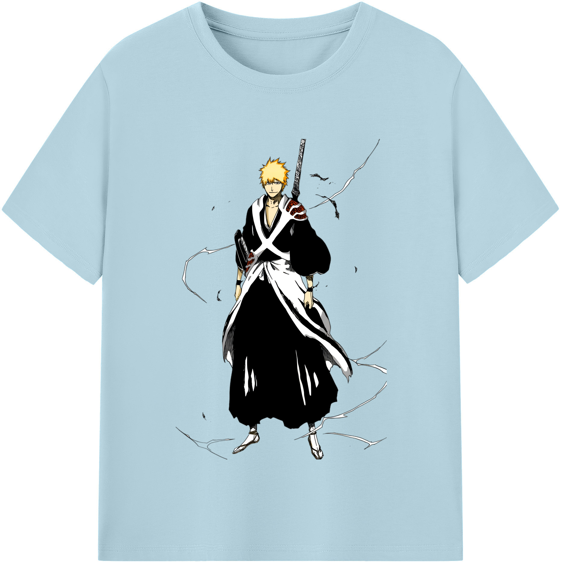（画像用） ブリーチ 黒崎一護（くろさき いちご）BLEACH Kurosaki Ichigo 綿100％半袖Tシャツ（フロントプリント）